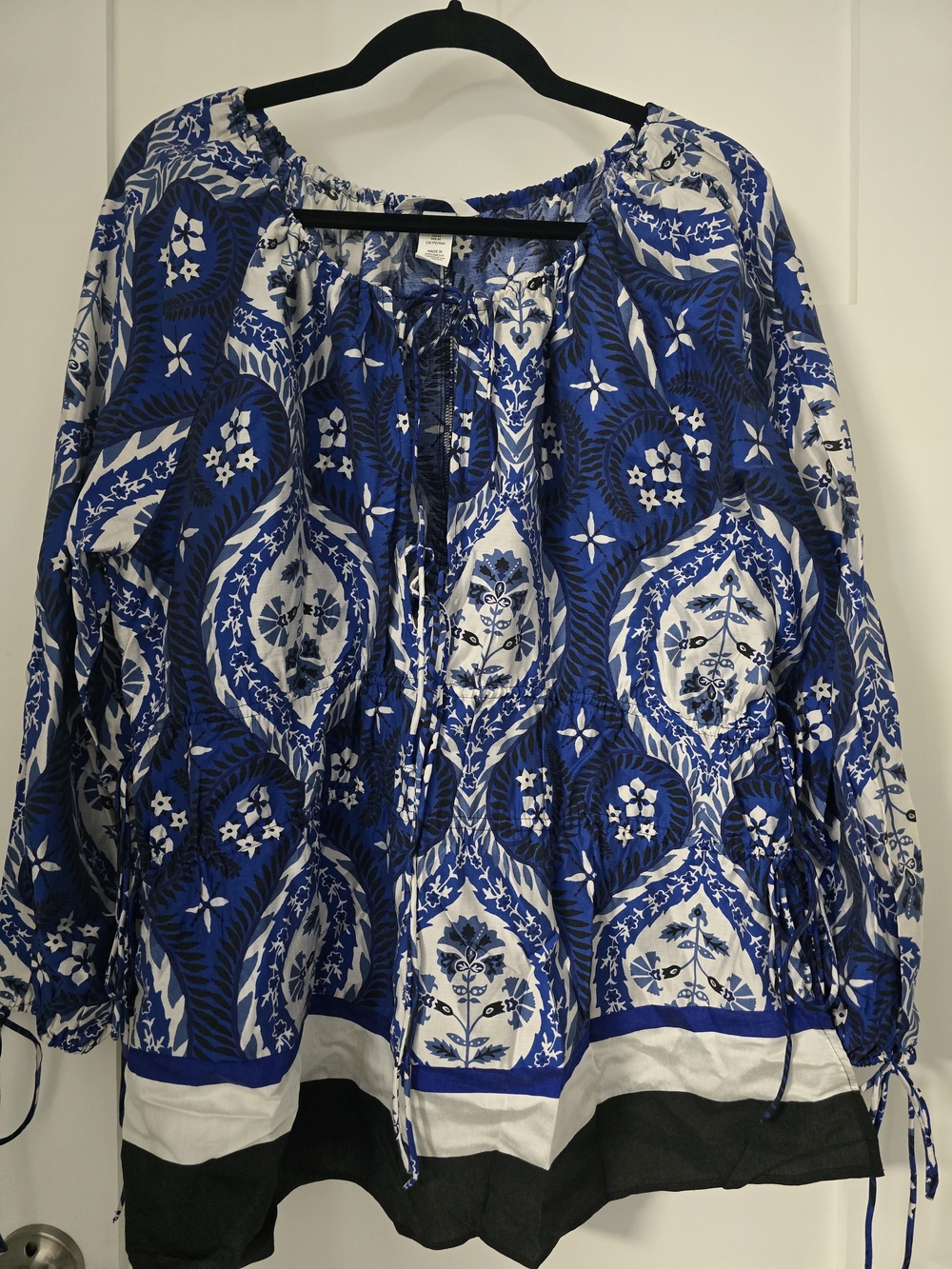 H&M Blue and White Boho Peasant Tunic